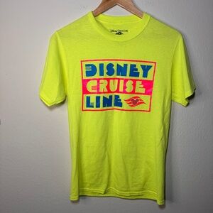Disney Cruise Line Neon Logo T-Shirt Small S Yellow Graphic Tee Cotton Blend